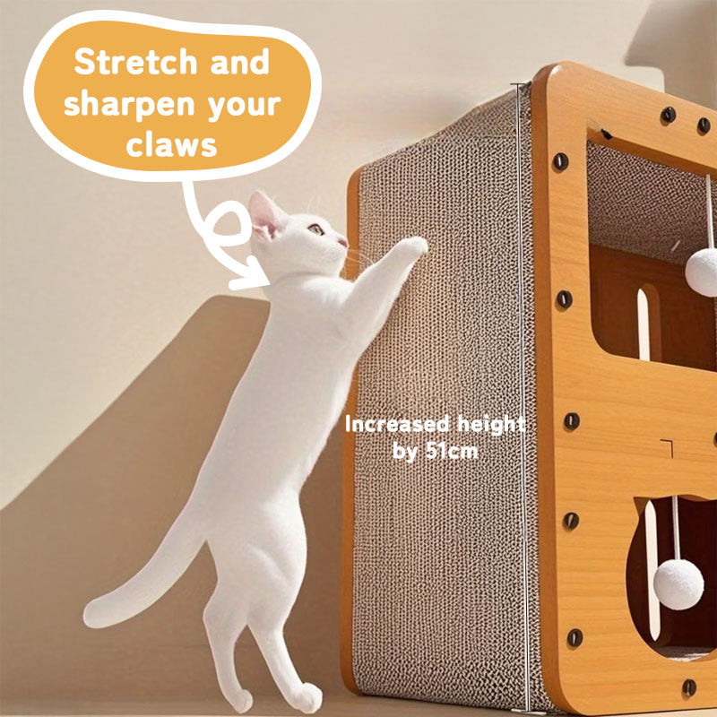3-in-1 Cat House, Bed & Scratch Post - Multi-Layer Structure Made of Soft, Eco-Friendly Cardboard