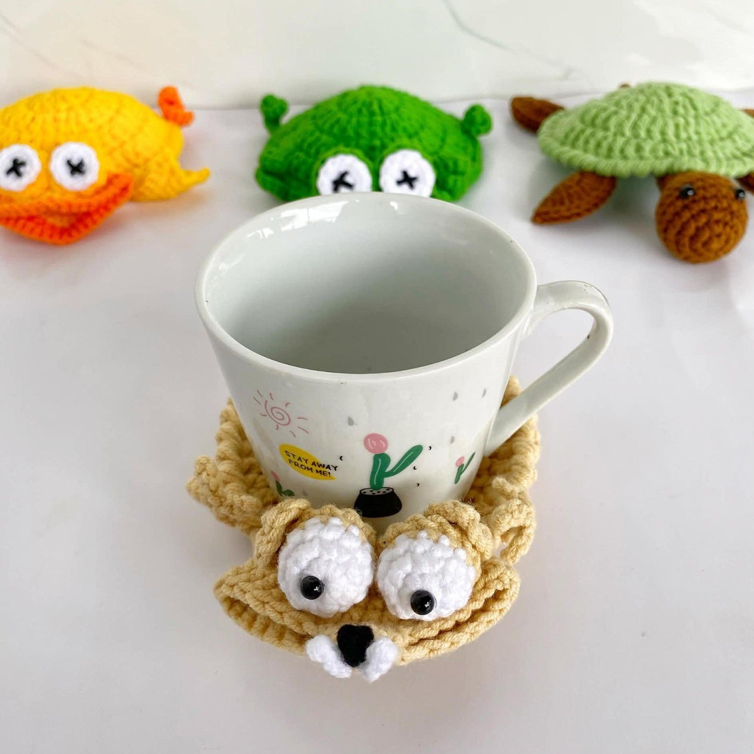 Handmade Crochet Animal Coasters Turtle Squirrel Heat Insulating Pad Creative Desk Coaster Home Decor