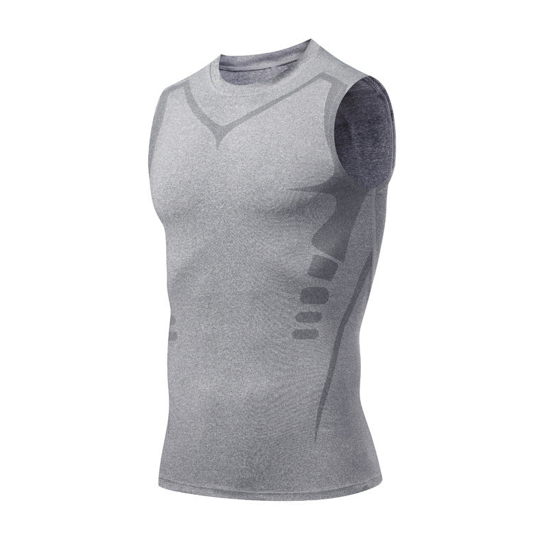 Quick-dry Men's Sports Fitted Short Sleeve Highly Elastic Breathable Moisture-wicking Fitness Training Vest