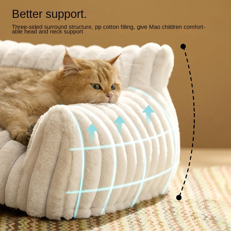 Pet Sofa with Removable Washable Cover, All-Season Pet Mattress with Rabbit Fur Plush Dog Bed