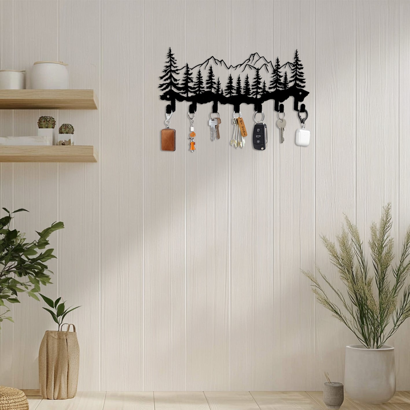 Iron Art Mountain and Tree Hook Home Key Storage Towel Rack Door Back Creative Storage Hook Strip
