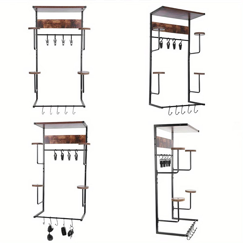 Wooden Motorcycle Helmet Wall Mount, 4 Hat Racks with 4 Helmet Hooks, Wall Display Storage for Bike Gear