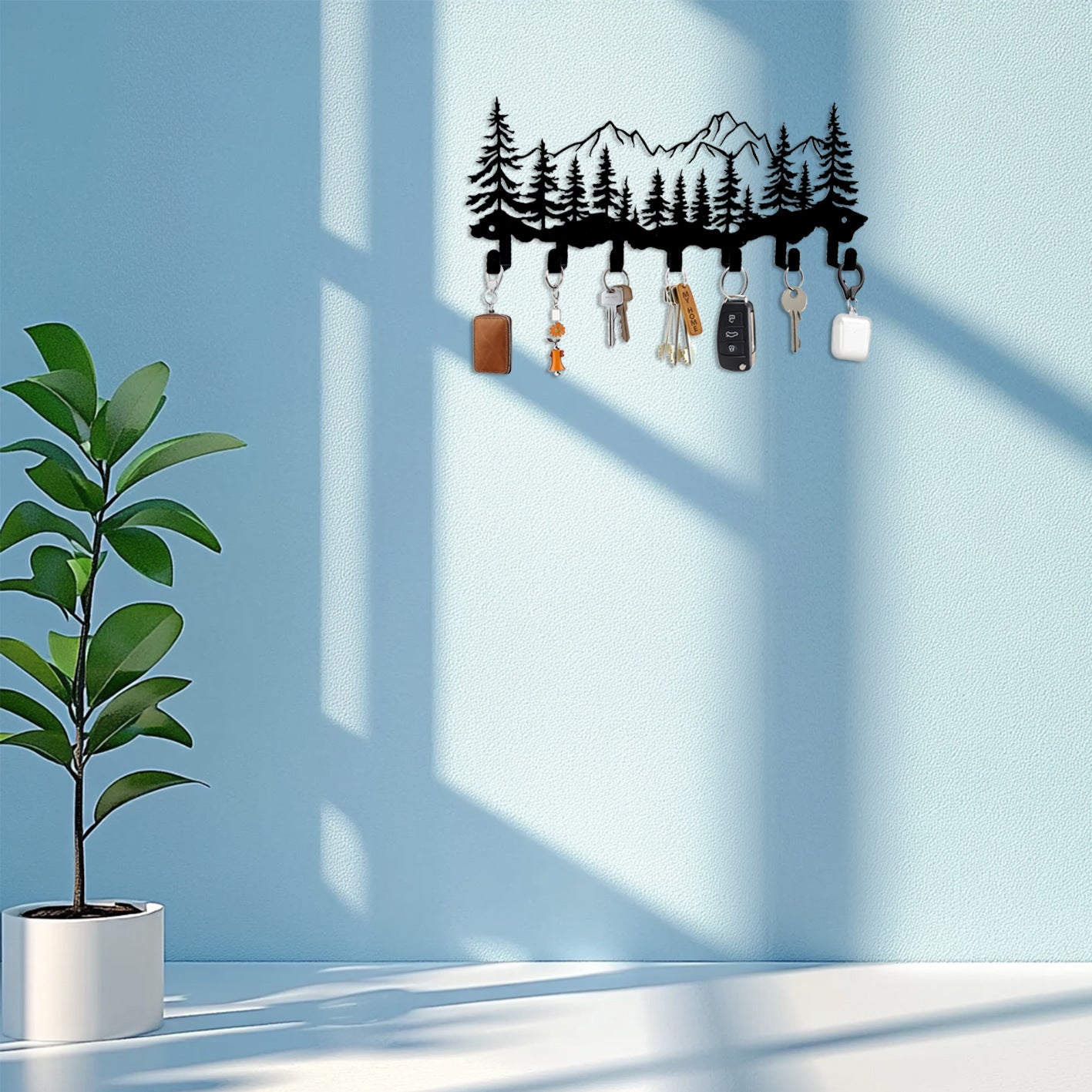 Iron Art Mountain and Tree Hook Home Key Storage Towel Rack Door Back Creative Storage Hook Strip