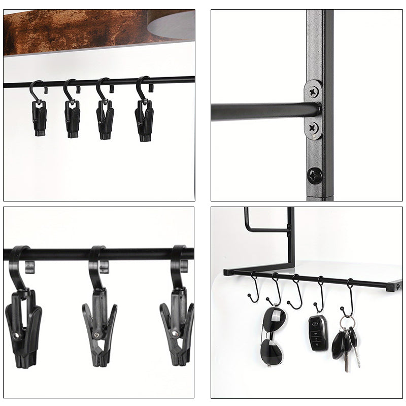 Wooden Motorcycle Helmet Wall Mount, 4 Hat Racks with 4 Helmet Hooks, Wall Display Storage for Bike Gear