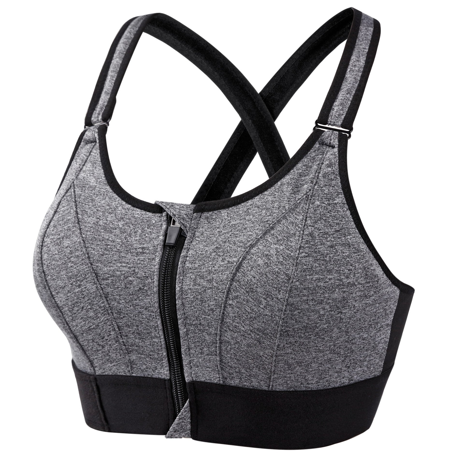 Adjustable Front Zipper Sports Bra, Shockproof, Wire-Free, Back Cross Design, Yoga Bra for Women
