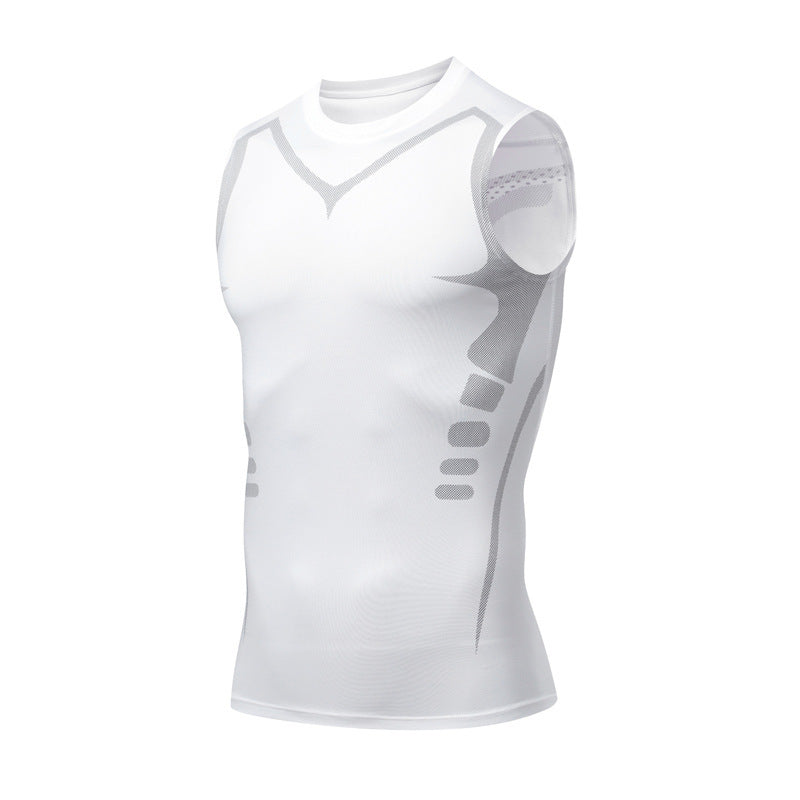 Quick-dry Men's Sports Fitted Short Sleeve Highly Elastic Breathable Moisture-wicking Fitness Training Vest