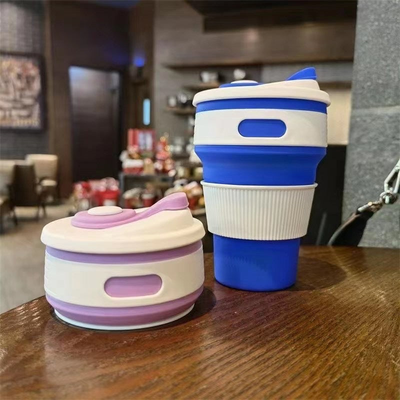 Silicone Foldable Water Cup Outdoor Portable Collapsible Cup 350ml Heat Resistant Expandable Coffee Cup