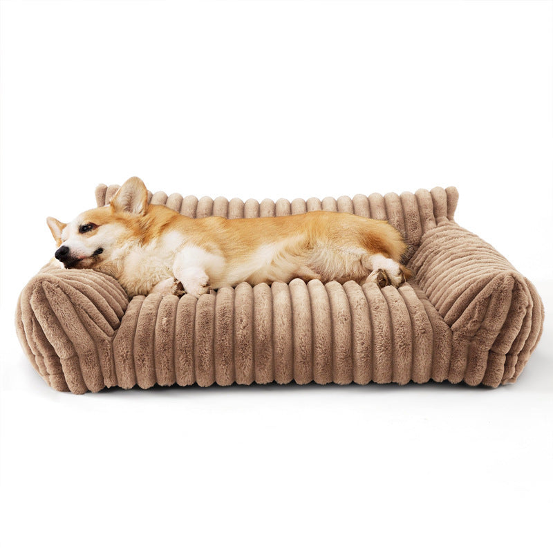 Pet Sofa with Removable Washable Cover, All-Season Pet Mattress with Rabbit Fur Plush Dog Bed