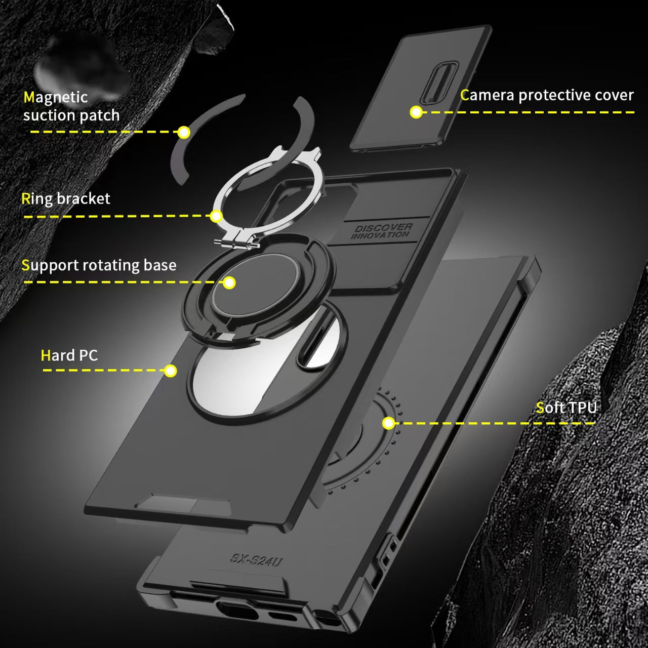 Samsung S26 Ultra Magnetic Rotating Car Mount Phone Case A17 Lens Flip Cover S25 Shockproof