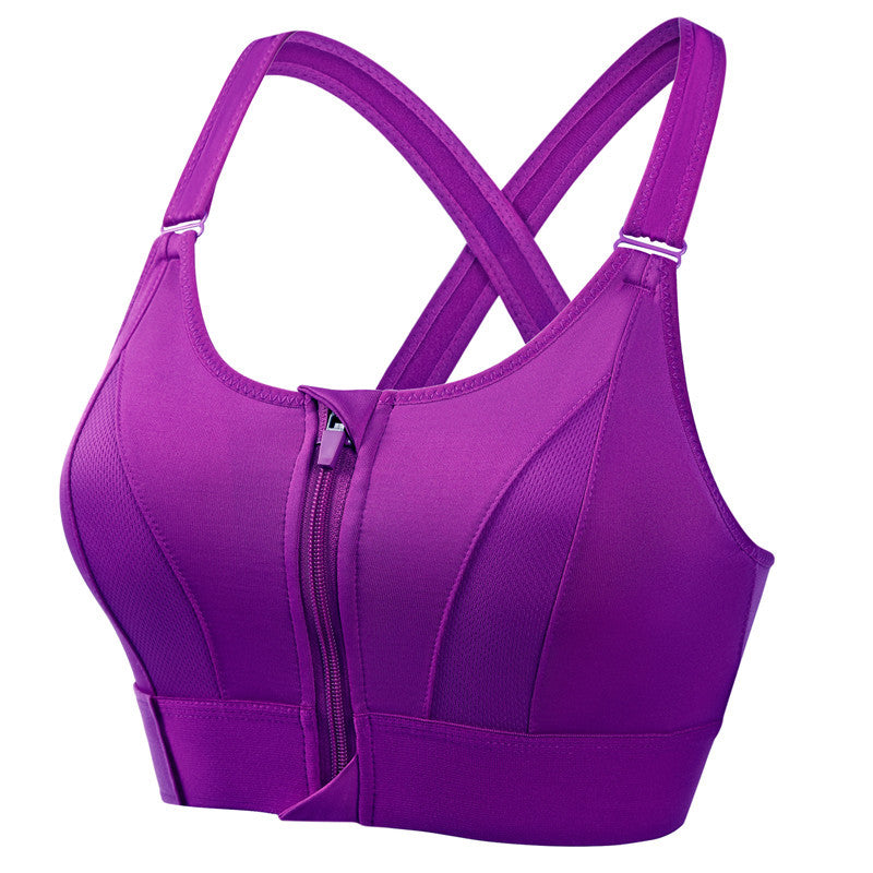 Adjustable Front Zipper Sports Bra, Shockproof, Wire-Free, Back Cross Design, Yoga Bra for Women