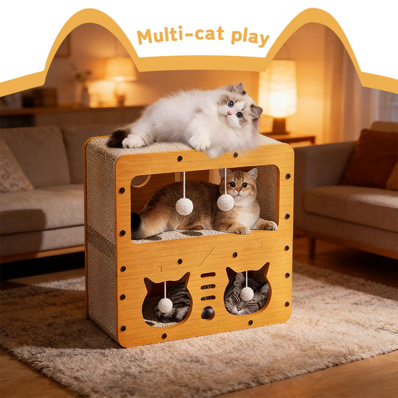 3-in-1 Cat House, Bed & Scratch Post - Multi-Layer Structure Made of Soft, Eco-Friendly Cardboard