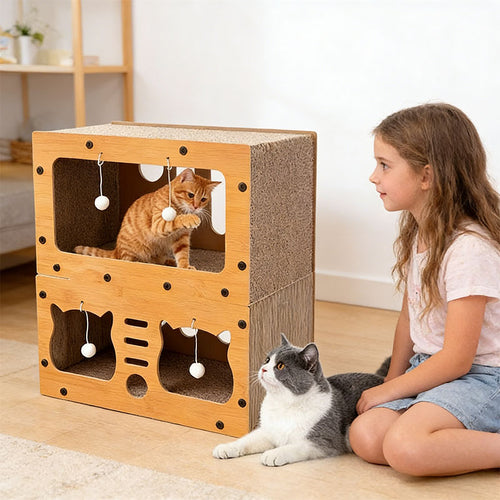 3-in-1 Cat House, Bed & Scratch Post - Multi-Layer Structure Made of Soft, Eco-Friendly Cardboard