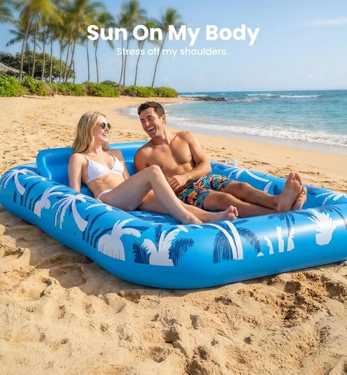 Inflatable Tanning Pool Lounger Float with Sprinkler, X-Large Pool Flo