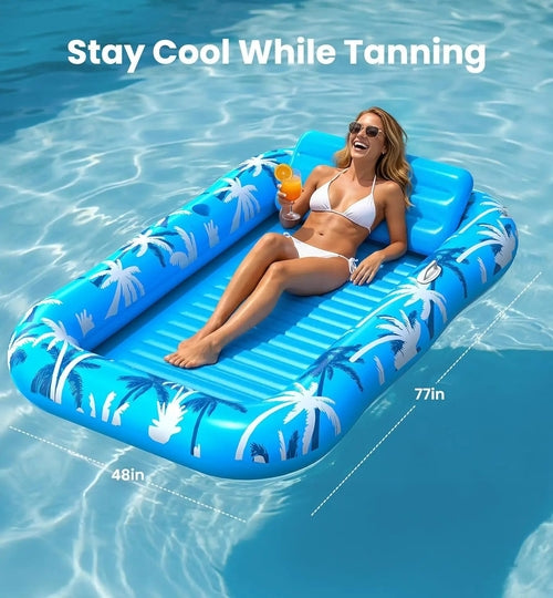 Inflatable Tanning Pool Lounger Float with Sprinkler, X-Large Pool Flo