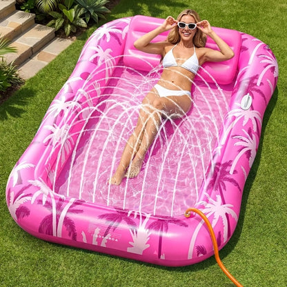 Inflatable Tanning Pool Lounger Float with Sprinkler, X-Large Pool Flo
