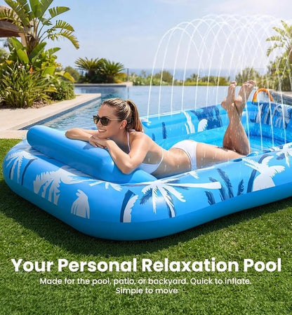 Inflatable Tanning Pool Lounger Float with Sprinkler, X-Large Pool Flo