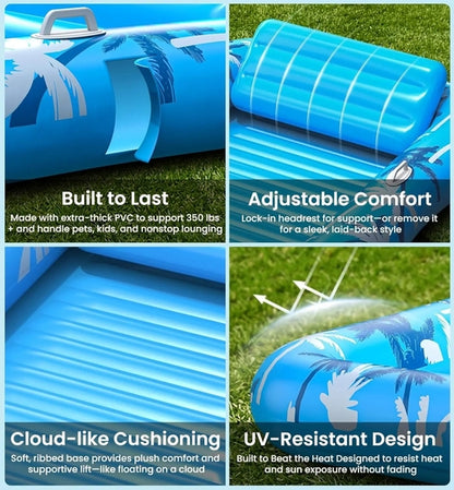 Inflatable Tanning Pool Lounger Float with Sprinkler, X-Large Pool Flo