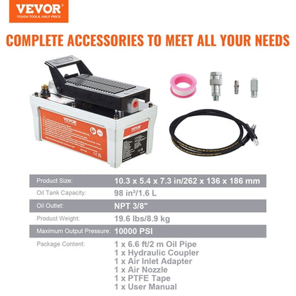 Air Hydraulic Pump, 6895 bar 1.9L Reservoir, NPT 10mm Oil Outlet, NPT