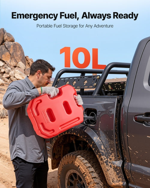 Fuel Container, 10 L, Gas Can with Spout and Lockable Bracket, 15