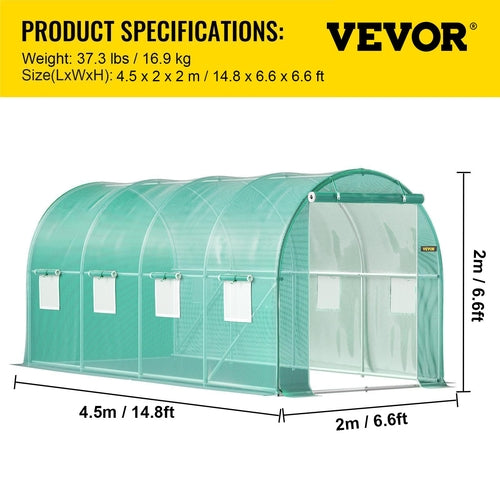 Walk-in Tunnel Greenhouse, 4.5 x 2 x 2 m /15 x 7 x 7 ft Portable Plant