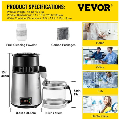 Silver Water Distiller Machine 750W Adjustable Temperature Water